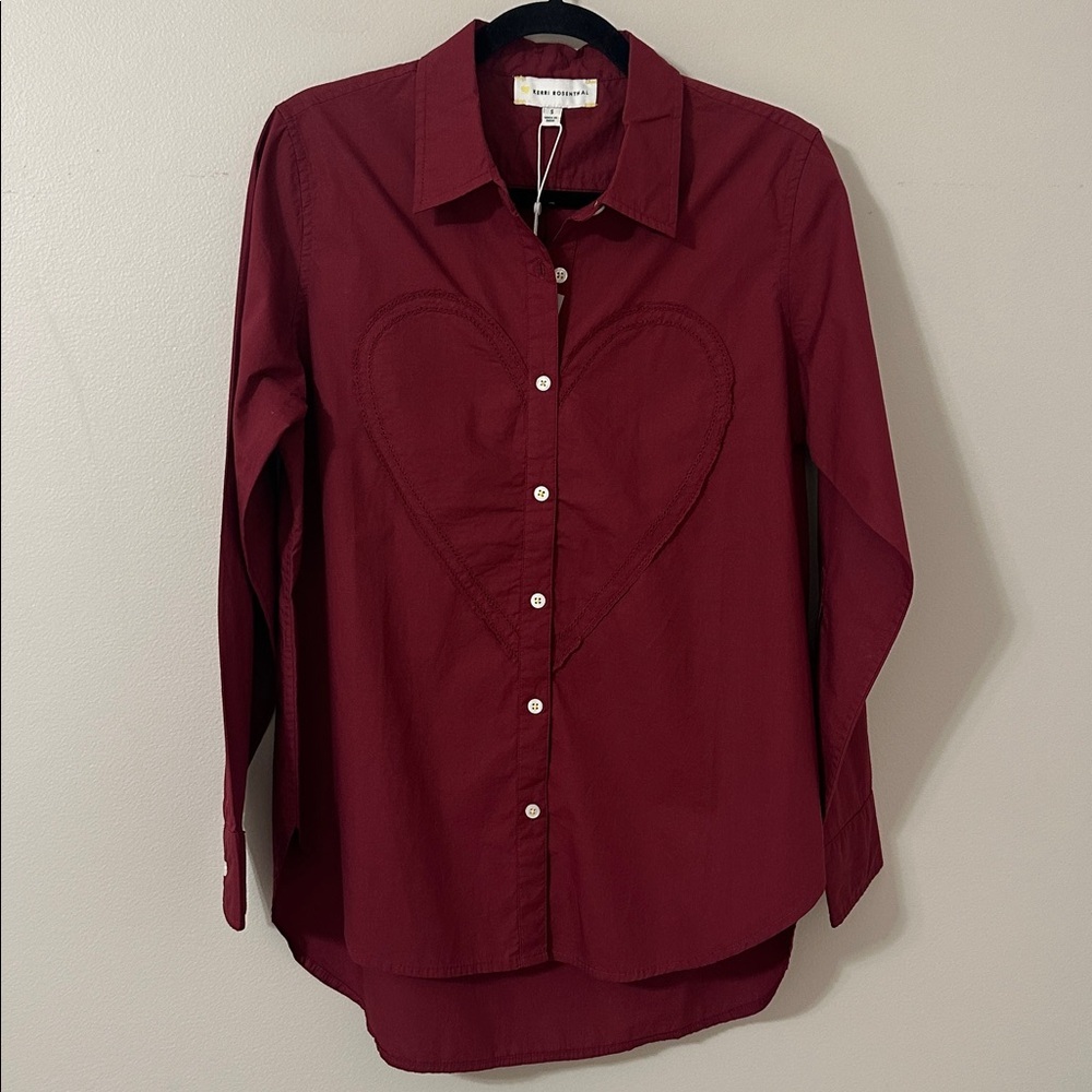 Kerri Rosenthal NWT Mia Button Down Shirt Max Heart Burgundy Sz Small Preppy - Picture 4 of 12